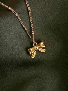 PALMONAS Gilded Bow Necklace for Women - Jewellery Gift for Girls & Women | Waterproof & Anti-Tarnish Bow Pendant Chain, Stylish & Trendy Necklaces for Ladies