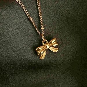 PALMONAS Gilded Bow Necklace for Women - Jewellery Gift for Girls & Women | Waterproof & Anti-Tarnish Bow Pendant Chain, Stylish & Trendy Necklaces for Ladies