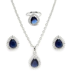 Peora Gold Plated Cubic Zirconia Studded Pendant Chain Drop Earrings & Finger Ring Embellished Jewellery Set for Women