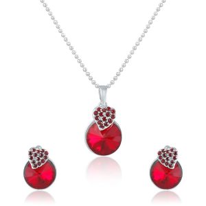 Mahi Rhodium Plated Strawberry Pendant Set Made with Swarovski Elements for Women NL1104089RPAR